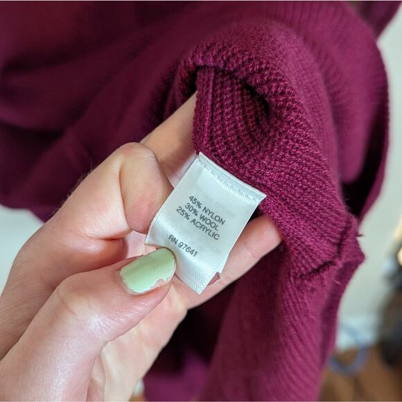 J.Jill Size M Wool Blend Burgundy Wine Long-Length Tunic Sweater 3/4 Sleeve - Picture 5 of 7